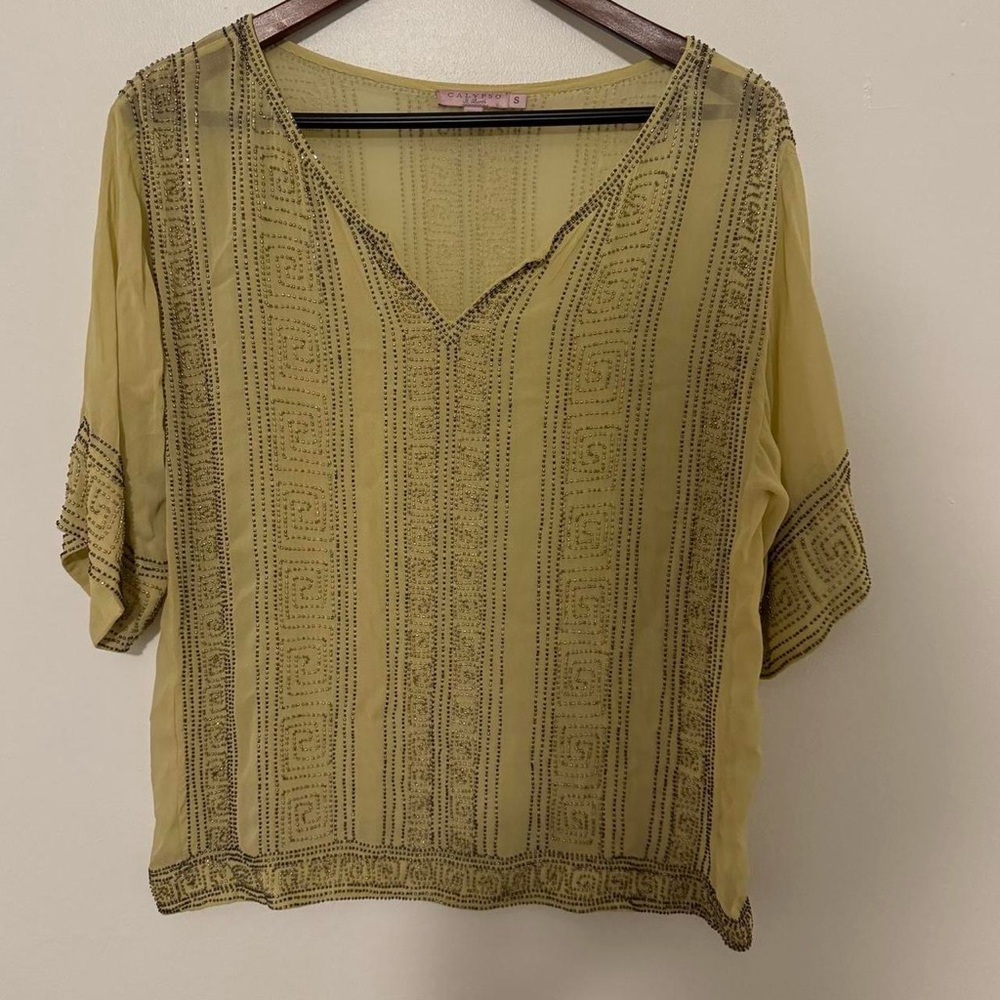 Calypso St. Barth Olive Patterned Blouse